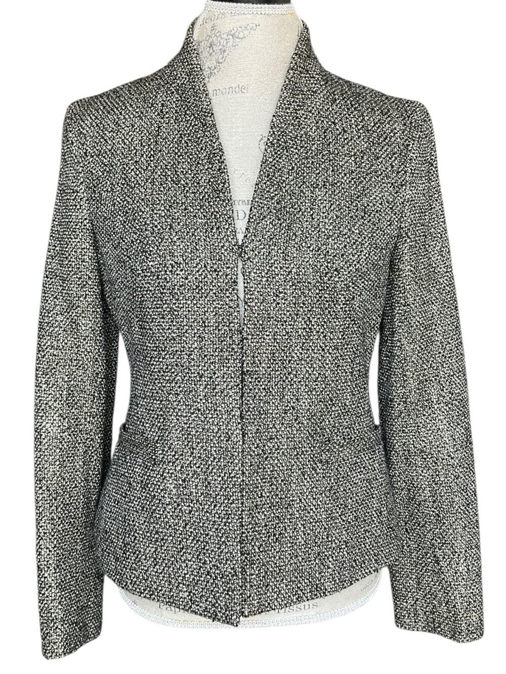 Jones New York Women Career Blazer Jacket Black Metallic Cream Tweed Size 4 EUC